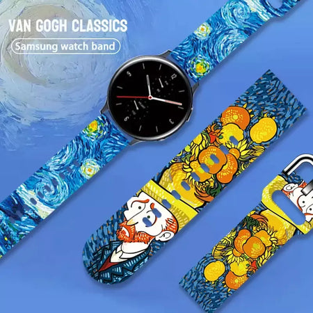 Pulseira impressa série van gogh de 20mm para samsung galaxy watch 7/6/5 40mm 44mm pulseira substituível para xiaomi huawei amazfit