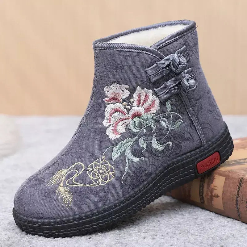 Sapatos de pano de inverno estilo étnico botas mujer sapatos femininos zapatos botas curtas quentes mulher bootie bordado algodão botas femininas
