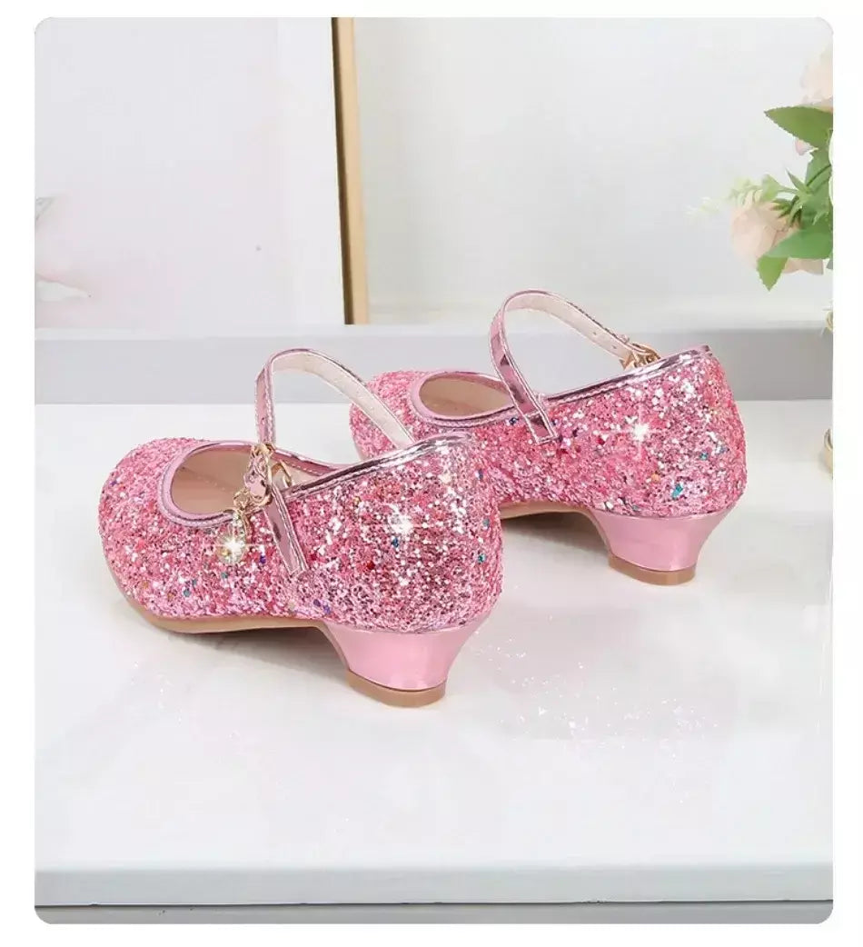 Meninas sapatos crianças salto alto glitter sandálias de cristal moda fivela crianças princesa sapato dança estudante desempenho sapatos de couro