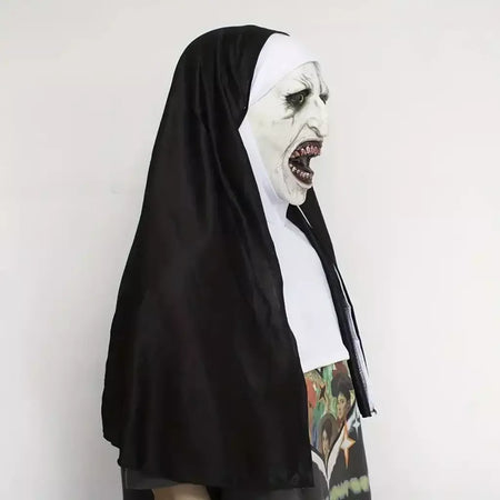 Horror a freira máscara cosplay assustador demônio sangrento fantasma rosto máscaras de látex com lenço festa de halloween traje adereços deluxe