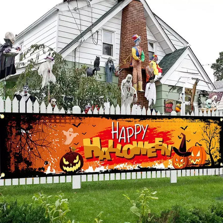 Fantasma halloween abóbora banner retro festa de halloween sinais banner decorações cerca quintal varanda sinal ao ar livre decorações terror