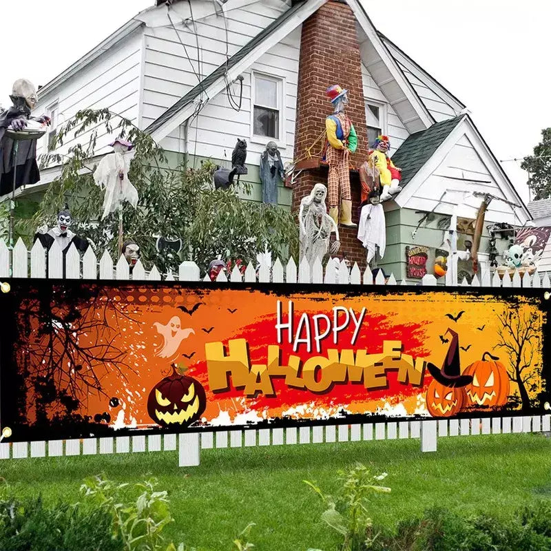 Fantasma halloween abóbora banner retro festa de halloween sinais banner decorações cerca quintal varanda sinal ao ar livre decorações terror