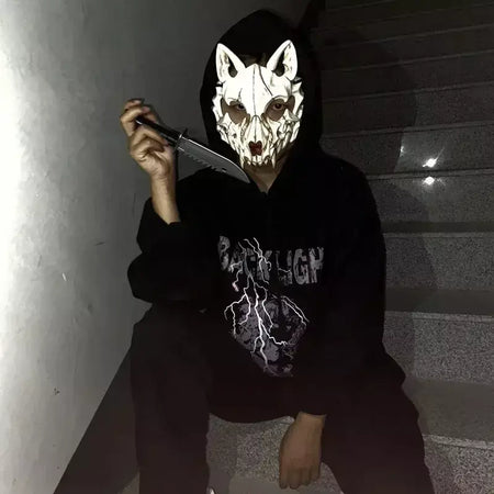 Festa crânio máscara dentes longos demônio esqueleto meia máscara facial lobo dragão tigre houjuu nue máscara cosplay traje de halloween adereços