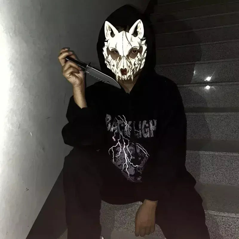 Festa crânio máscara dentes longos demônio esqueleto meia máscara facial lobo dragão tigre houjuu nue máscara cosplay traje de halloween adereços