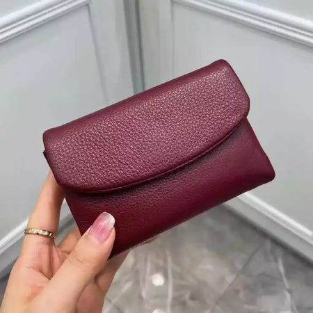 Genuína Couro De Vaca Carteira Curta Para Mulheres, Trifold, Pequenas Bolsas, Clutch Couro De Vaca, Titular Do Cartão, Carteiras Do Cartão De Viagem