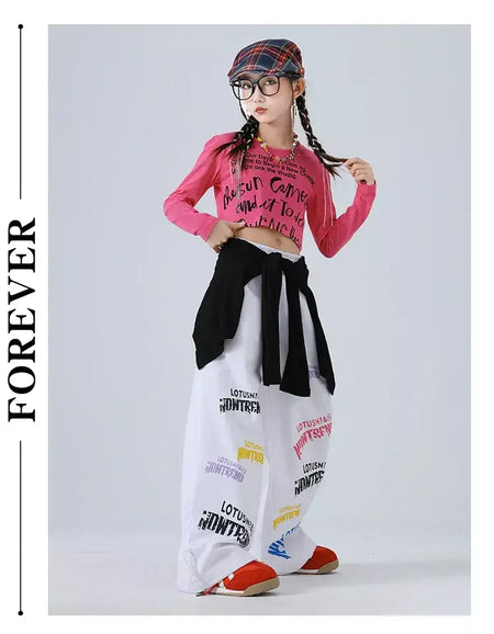 Meninas hip hop letras colheita topo graffiti joggers calças crianças k-pop roupas de dança de rua conjunto crianças menina grupo streetwear traje