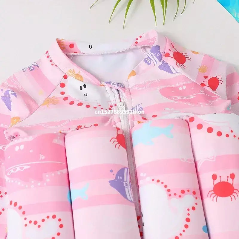 Maiô flutuante para crianças, roupa de banho de uma peça para crianças, flutuante, proteção contra queimaduras, estampa de desenho animado, meninas, meninos, roupas de natação