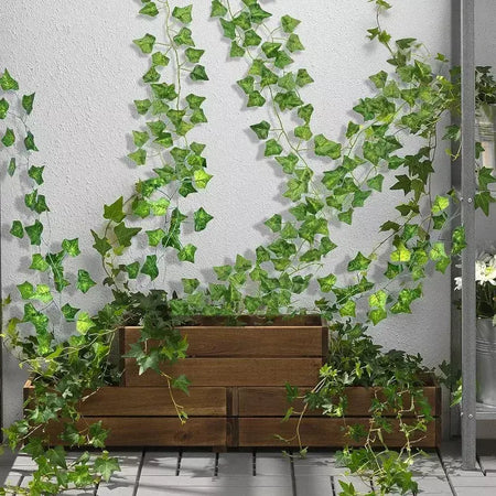 Folha de hera verde artificial rattan trepadeira folhas videira pendurado guirlanda diy flores falsas plantas para jardim festa de casamento decoração de casa