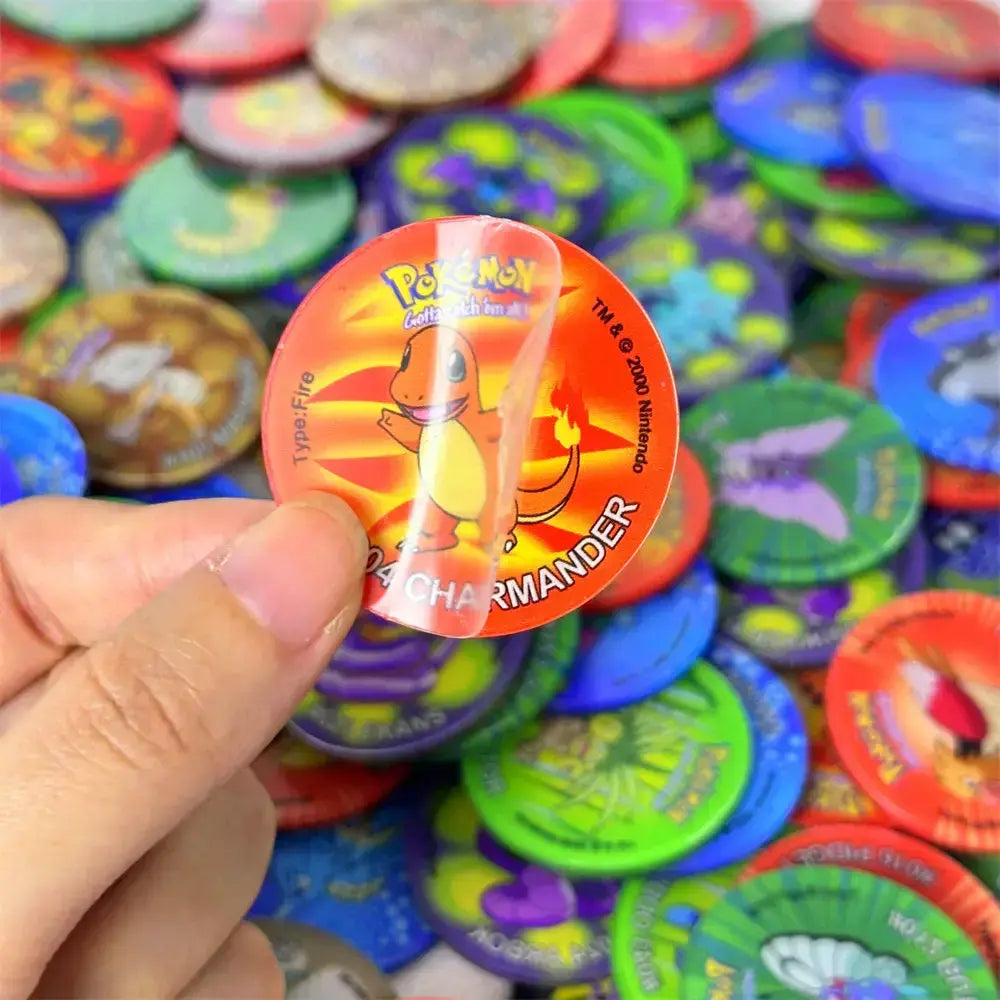 Material acrílico tazos pokemon 1a edição ash ketchum starter pokemon torneiras coleção cartão acrílico pikachu trainer redondo pogs