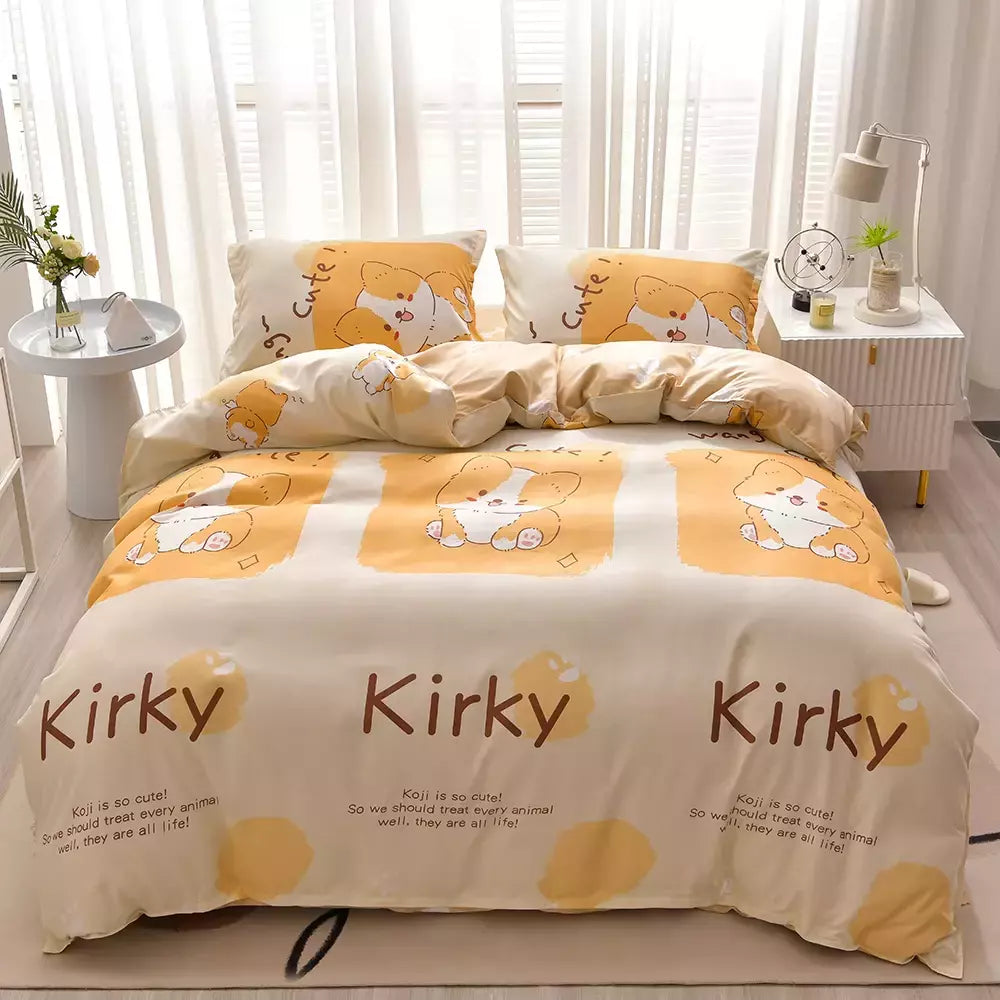 YanYangTian-Roupa de cama, Algodão lavado, 4 peças, Conjunto de lençóis, Conforto, Sólido, Natal, Casal, Capa de edredão