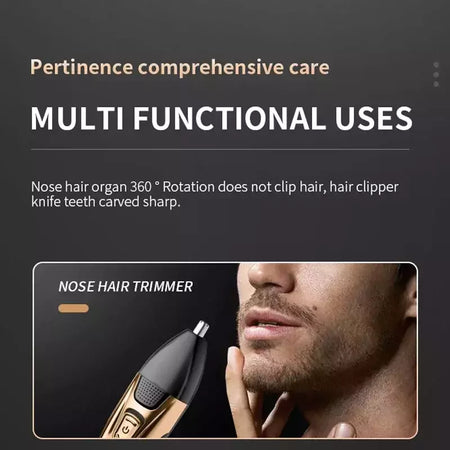 Kemei-Kit de higiene elétrica para homens, aparador de pêlos de barba, barbear corpo, nariz e orelha, lâmina facial recarregável, 3in 1