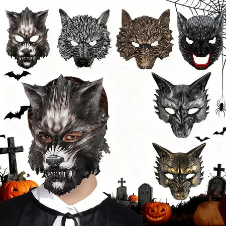 Máscara facial de lobo coleção preto ouro curso meia máscara facial halloween cosplay animal maquiagem festa diabo adereços fontes de festa