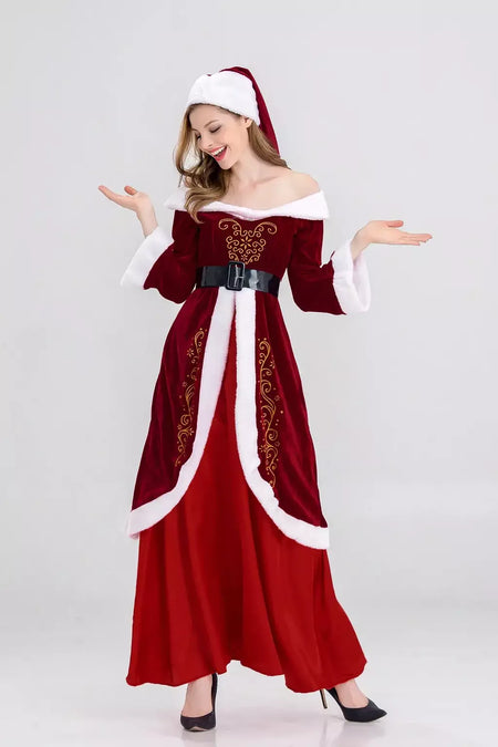 Traje de papai noel feminino masculino vestido de elfo de natal unissex roupa de festa adulto terno de natal desempenho de palco festivo role play wear