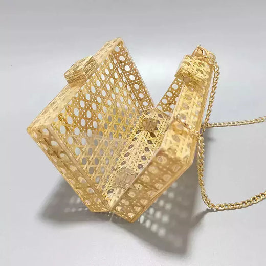 Embreagem de corrente de vime acrílico para mulheres, bolsa de noite, bolsa de ombro vintage, designer de luxo, moda, novo