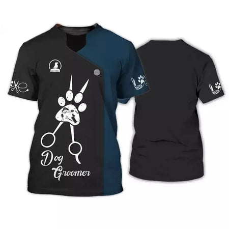 Dog Groomer's T-shirts para homens e mulheres, Pet Grooming Uniformes, Tops roupas, canino, veterinário, cabeleireiros, trabalho canino, 2024