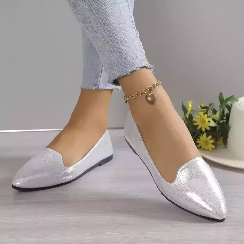 Mocassins deslizantes respiráveis para mulheres, sapatilhas rasas de balé elástico, fundo macio, sapatos de barco com dedo apontado, tamanho grande, 43, moda, 2024