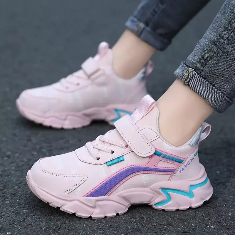 Crianças casuais rosa meninas sapatos de couro moda para 7-15y leve correndo jovens estudantes crianças esportes sapato da menina nbgaga