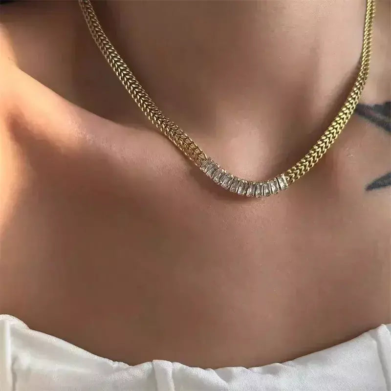 Eilieck 316l aço inoxidável metal charme corrente colar jóias de declaração 18k pvd banhado colar de pescoço corrente para mulher