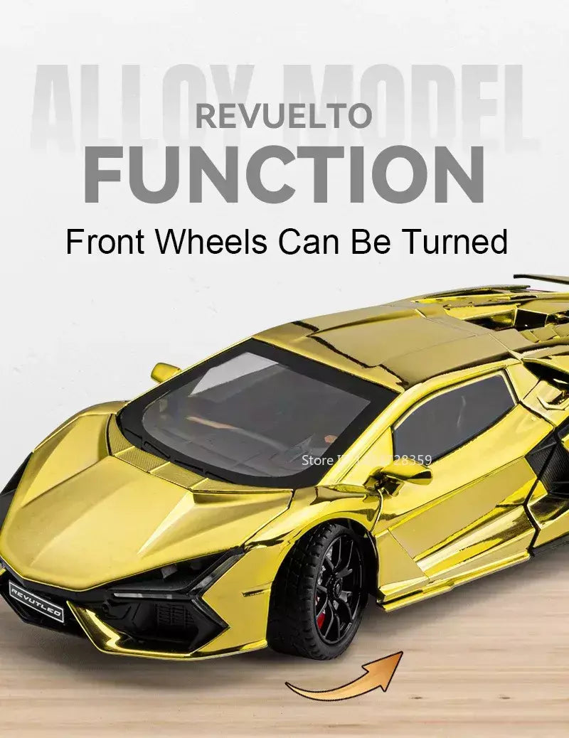 1:24 escala revuelto modelo em miniatura brinquedo carros esportivos liga diecast supercars som luz portas abertas puxar para trás para crianças presentes