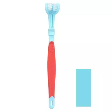 Escova de dentes de plástico para animais de estimação, 3 lados, remoção de tártaro, mau hálito, limpeza de boca, cuidados dentários para animais de estimação, boca de limpeza de gato
