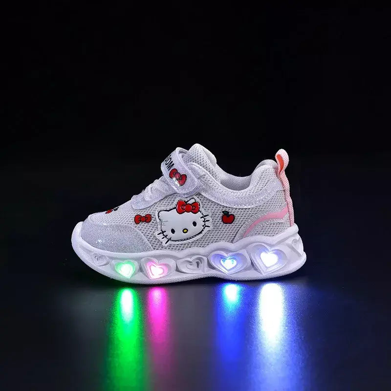 Sanrio led crianças sapatos para meninas bonito dos desenhos animados olá kitty sapatos de verão menina kawaii sapatos de fundo macio tênis casuais