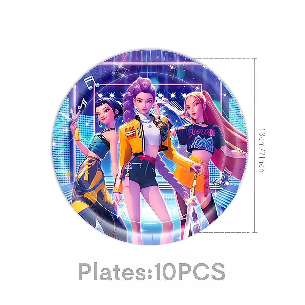 Conjunto de talheres para decoração de festa de aniversário, caçadores de demônios, copo, prato, guardanapo, banner, balão, meninas, coreano, kpop, anime, suprimentos de festa, decoração