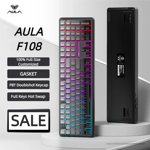 Teclado AULA F108 100% Layout 1K Taxa de pesquisa Mecânico Teclado para jogos Interruptor linear permutável quente com software macro