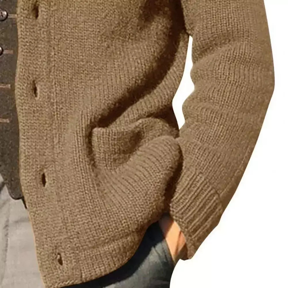 Homens casaco de malha lapela manga comprida bolsos engrossados cardigan camisola masculina outono botões sólidos placket casaco de malha para o trabalho