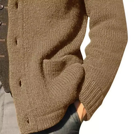 Homens casaco de malha lapela manga comprida bolsos engrossados cardigan camisola masculina outono botões sólidos placket casaco de malha para o trabalho