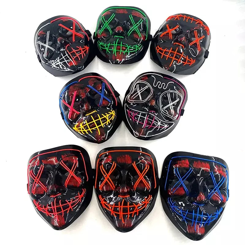 Neon sem fio led máscara de purga brilho no escuro cosplay máscara de terror halloween masquerade festa máscaras brilhantes engraçado vestir-se