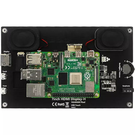 7 Polegada display portátil ips lcd tela de toque capacitivo 1024x600 monitor alto-falantes opcionais para raspberry pi 5 4b 3b + computador portátil