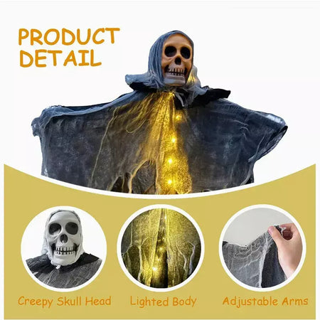 1 pçs halloween brilhante crânio esqueleto gaze pendurado fantasma casa ao ar livre decoração do jardim festa de halloween horror fantasma adereços 2025