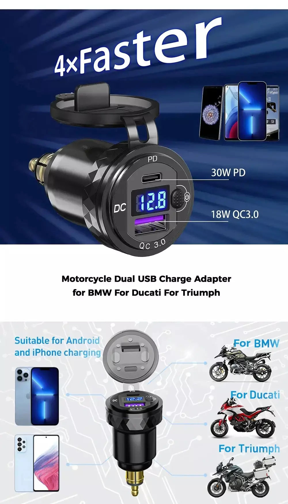 30w qc3.0 usb tipo c pd carregador rápido adaptador de alimentação hella din tomada para bmw r1250 1300gs para ducati para triumph motocicleta
