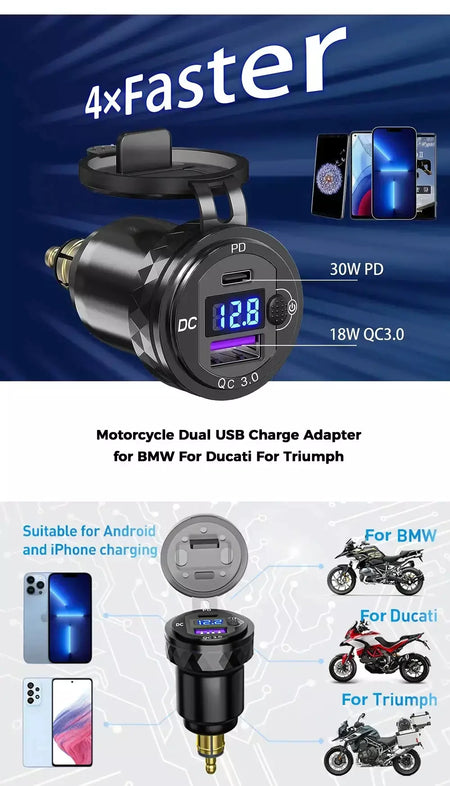 30w qc3.0 usb tipo c pd carregador rápido adaptador de alimentação hella din tomada para bmw r1250 1300gs para ducati para triumph motocicleta