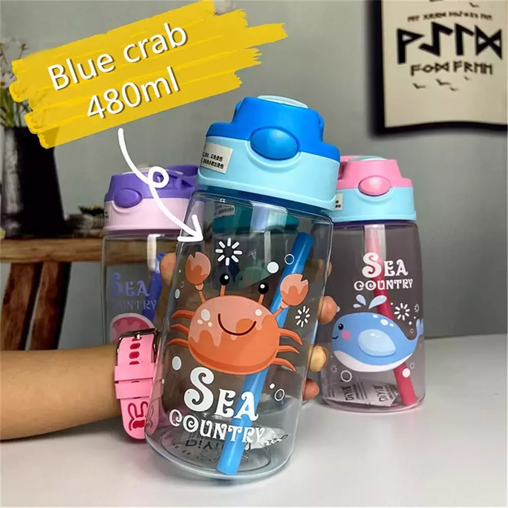 Bebê criativo dos desenhos animados alimentando copos com canudos, garrafas de água infantis, copos portáteis ao ar livre, à prova de vazamento, 480ml