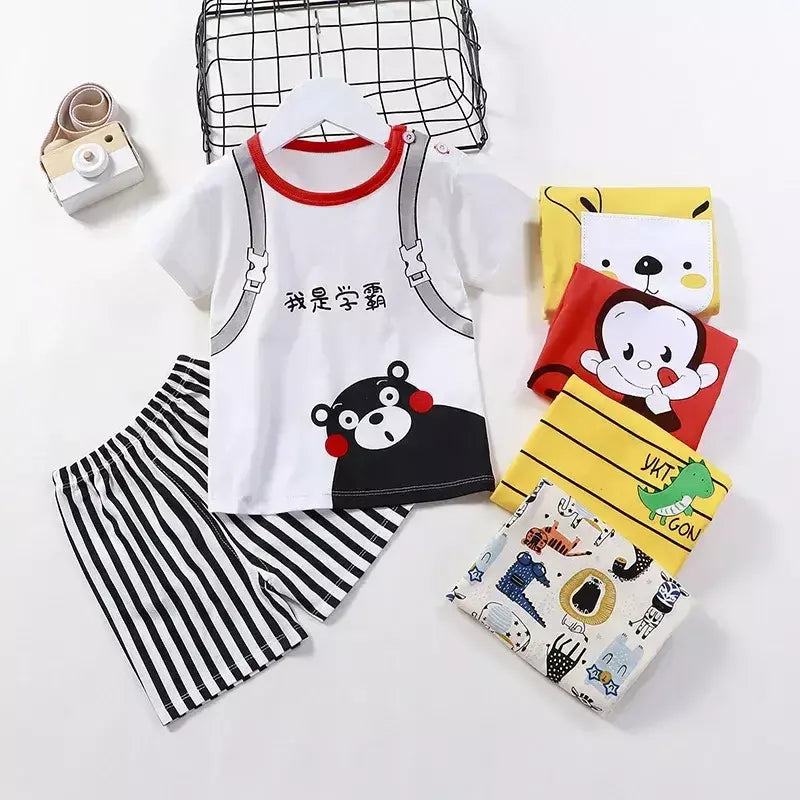 Crianças conjunto de roupas do bebê menino/menina camiseta + shorts roupas verão algodão dos desenhos animados casual meninos agasalho crianças conjunto roupas do bebê