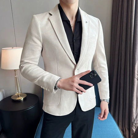 Nova Moda Terno Casaco dos homens Slim Fit Deerskin Veludo Elegante Luxo Blazer Casaco Negócios Casual Casamento Plus Size Terno 4XL-S