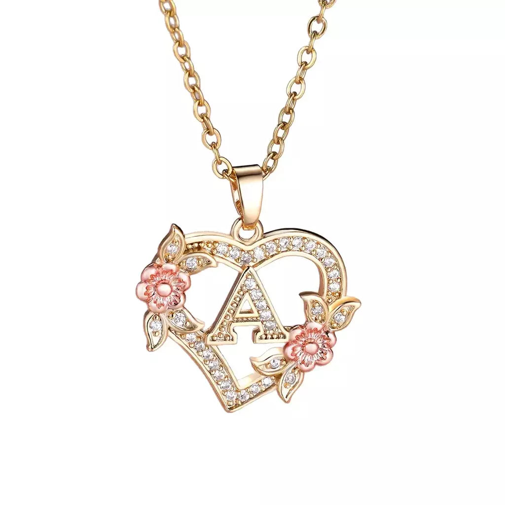 Venda quente oco amor flor 26 letras em inglês pingente de diamante senhora colar pingente personalizado moda clavícula corrente