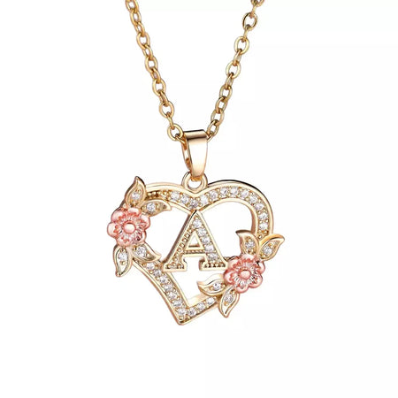 Venda quente oco amor flor 26 letras em inglês pingente de diamante senhora colar pingente personalizado moda clavícula corrente