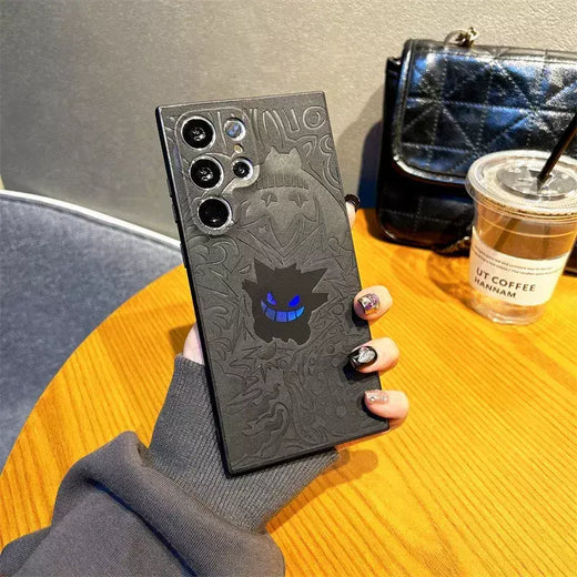 Gengar dos desenhos animados couro pulseira laser caso de telefone para samsung galaxy s25 s24 s23 s22 ultra plus a56 a55 a54 a36 capa à prova de choque