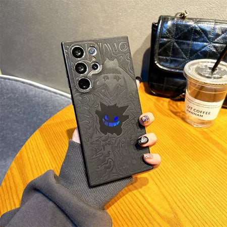 Gengar dos desenhos animados couro pulseira laser caso de telefone para samsung galaxy s25 s24 s23 s22 ultra plus a56 a55 a54 a36 capa à prova de choque
