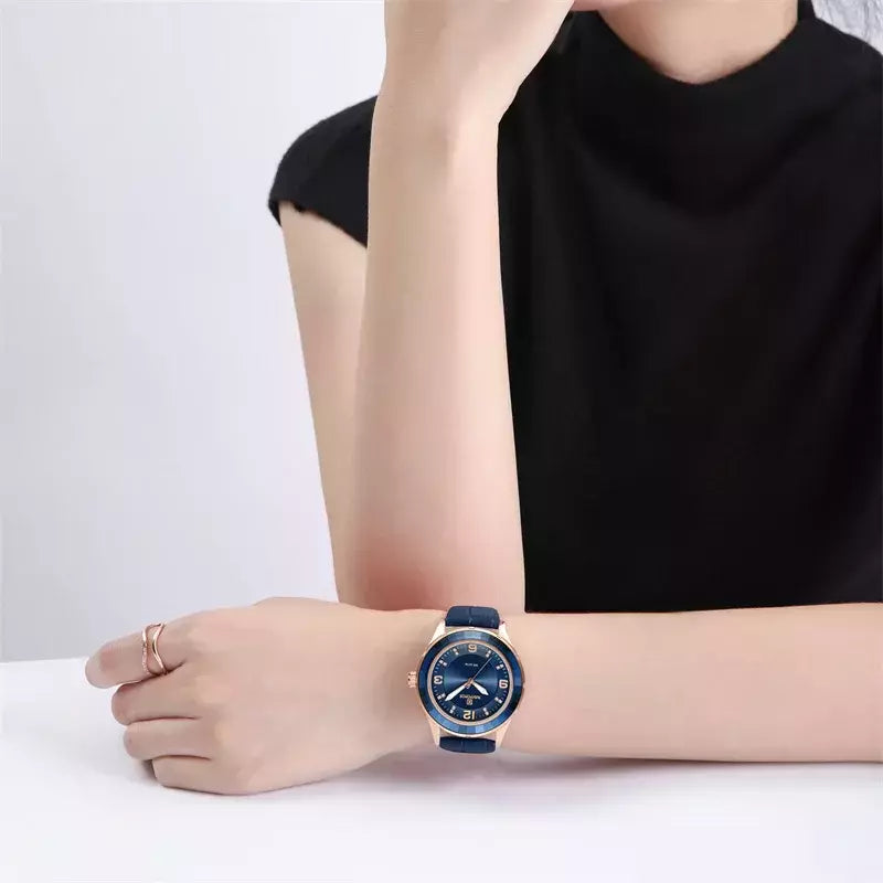 NAVIFORCE-Relógio de couro simples feminino, relógios de pulso casuais, relógio de quartzo feminino, original, nova moda