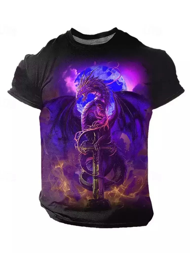 Camiseta de manga curta com estampa Dragão 3D masculina, camiseta casual diária de rua, esportes ao ar livre, moda urbana, verão