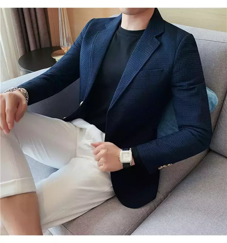 Casaco de peito único masculino, blazer slim fit, blazers grandes, casacos elegantes de luxo, outwear casual coreano para casamento