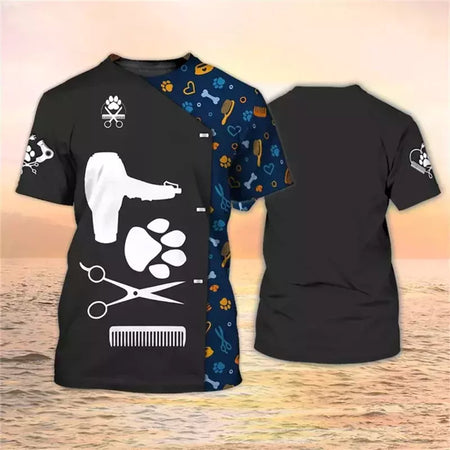 Dog Groomer's T-shirts para homens e mulheres, Pet Grooming Uniformes, Tops roupas, canino, veterinário, cabeleireiros, trabalho canino, 2024