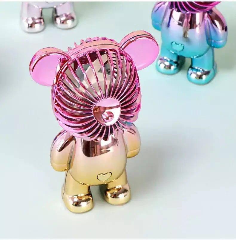 2024 galvanoplastia mudança gradual urso ventilador mini cor graffiti ventilador portátil de carregamento usb pequeno ventilador refrigeração ventiladores elétricos