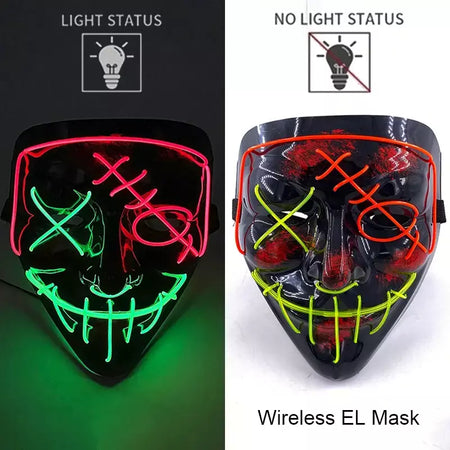 Neon sem fio led máscara de purga brilho no escuro cosplay máscara de terror halloween masquerade festa máscaras brilhantes engraçado vestir-se