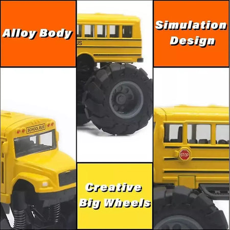 Modelo pullback brinquedo de ação monster truck liga rodas grandes jogar veículo carro presentes para meninos meninas monstro ônibus escolar metal fundido