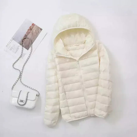 Casaco fino leve com capuz de pato para mulheres, casaco curto fino, streetwear quente, branco, plus size, casacos, outono, inverno, 2023