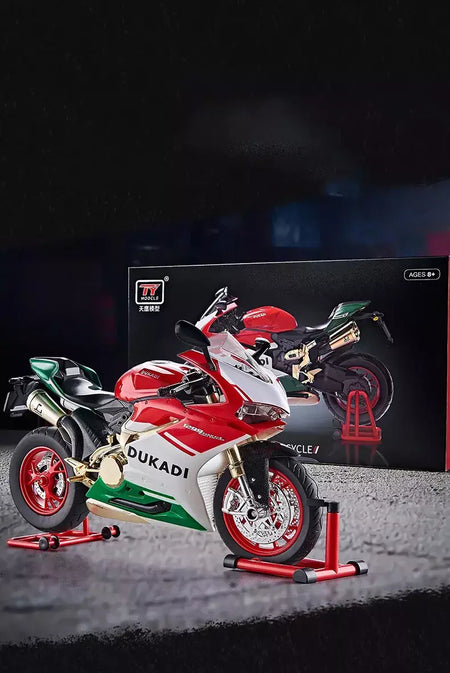 Chave começo 1:9 1199 panigale liga esportes modelo de motocicleta diecast pista corrida modelo de motocicleta com spray som luz crianças brinquedos